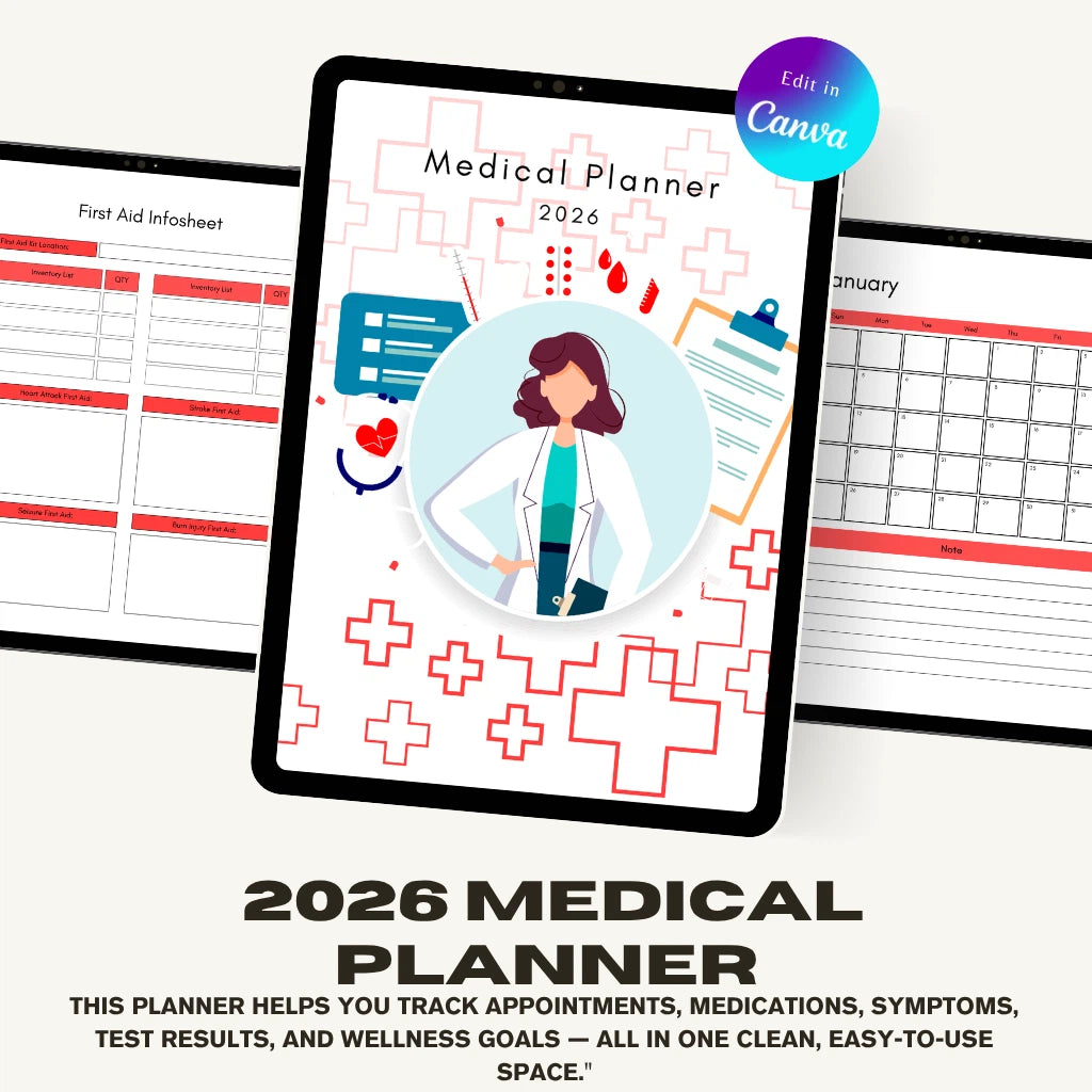 2026 Editable Medical Tracker Canva Template
