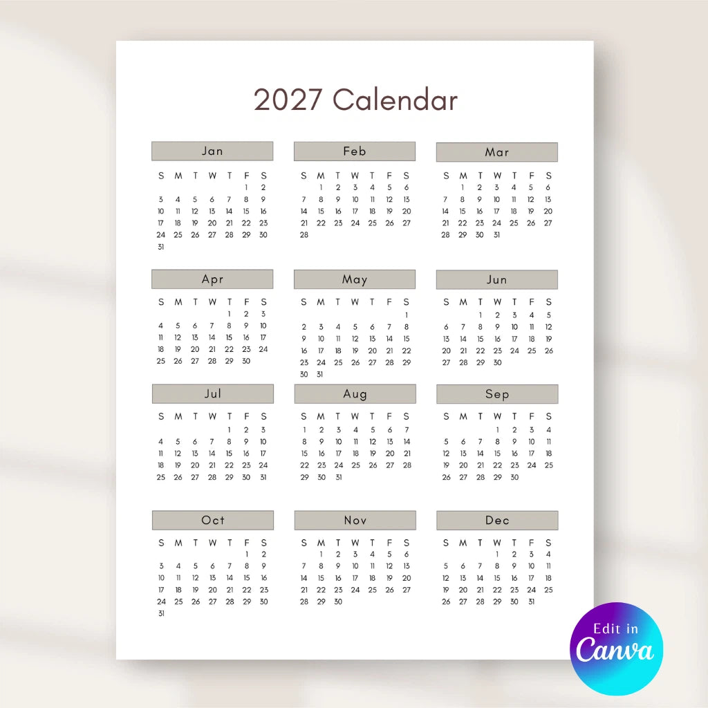 2027 Mindful Living Calendar