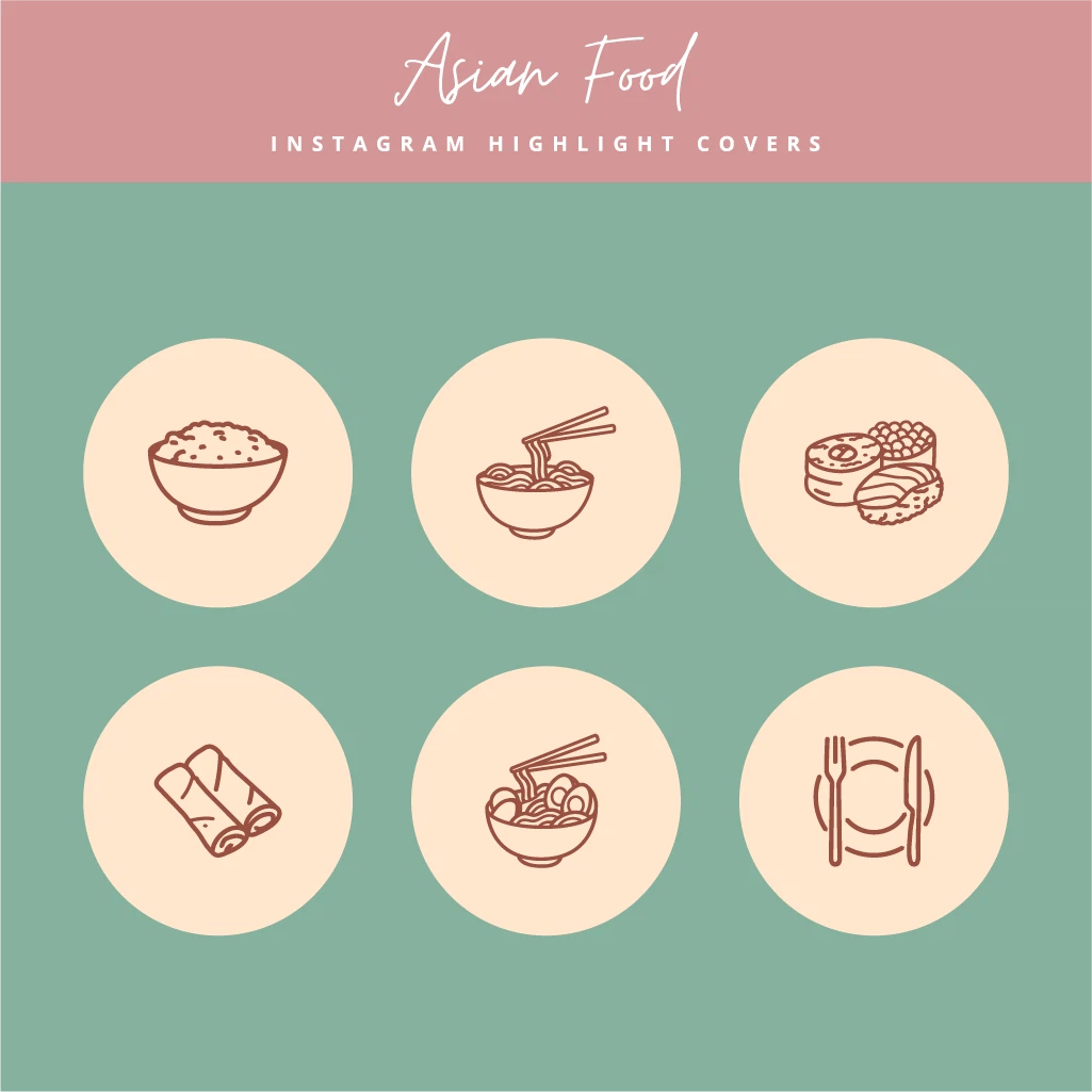 Editable Asian Food Instagram Highlight Covers for Canva