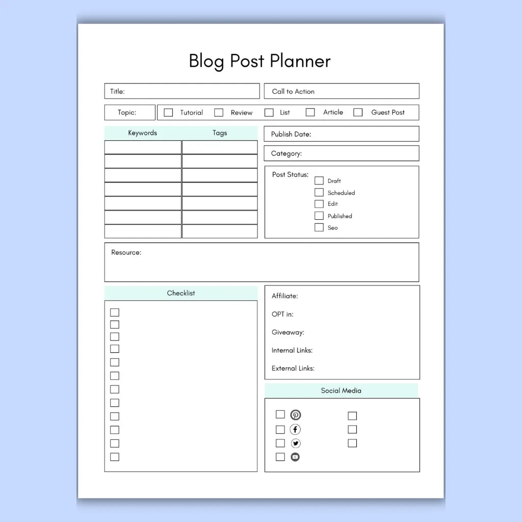 Blogger & Social Media Content Planner