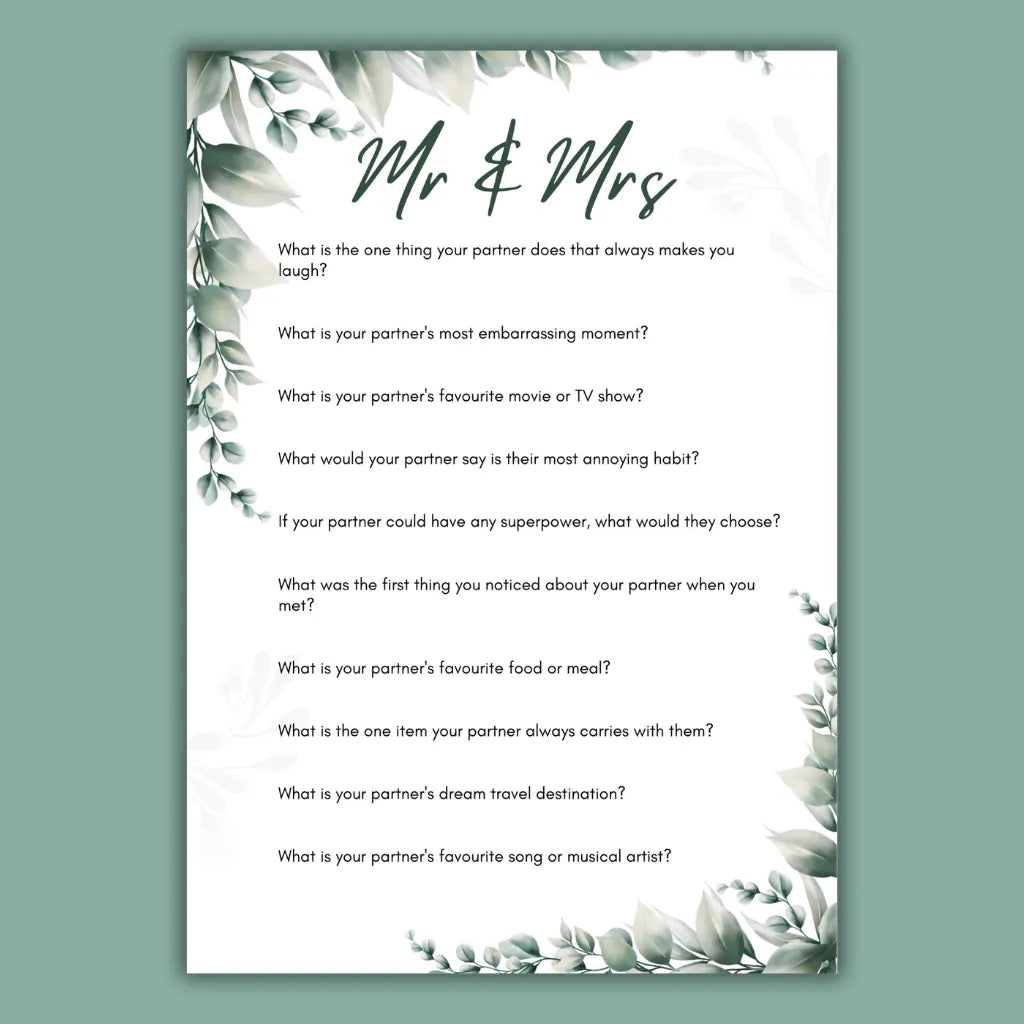 Bridal Shower Game Printables
