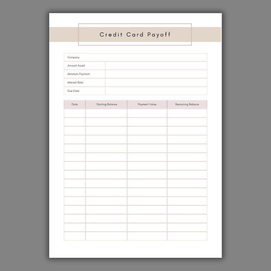 Credit Card Payoff Worksheet