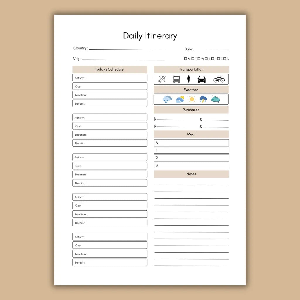 Daily Itinerary Template