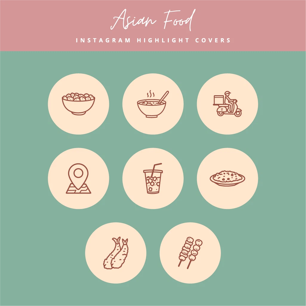 Editable Asian Food Instagram Highlight Covers for Canva