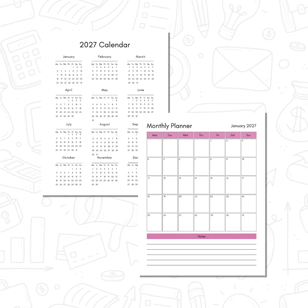 Editable Business Calendar & Order Sheet