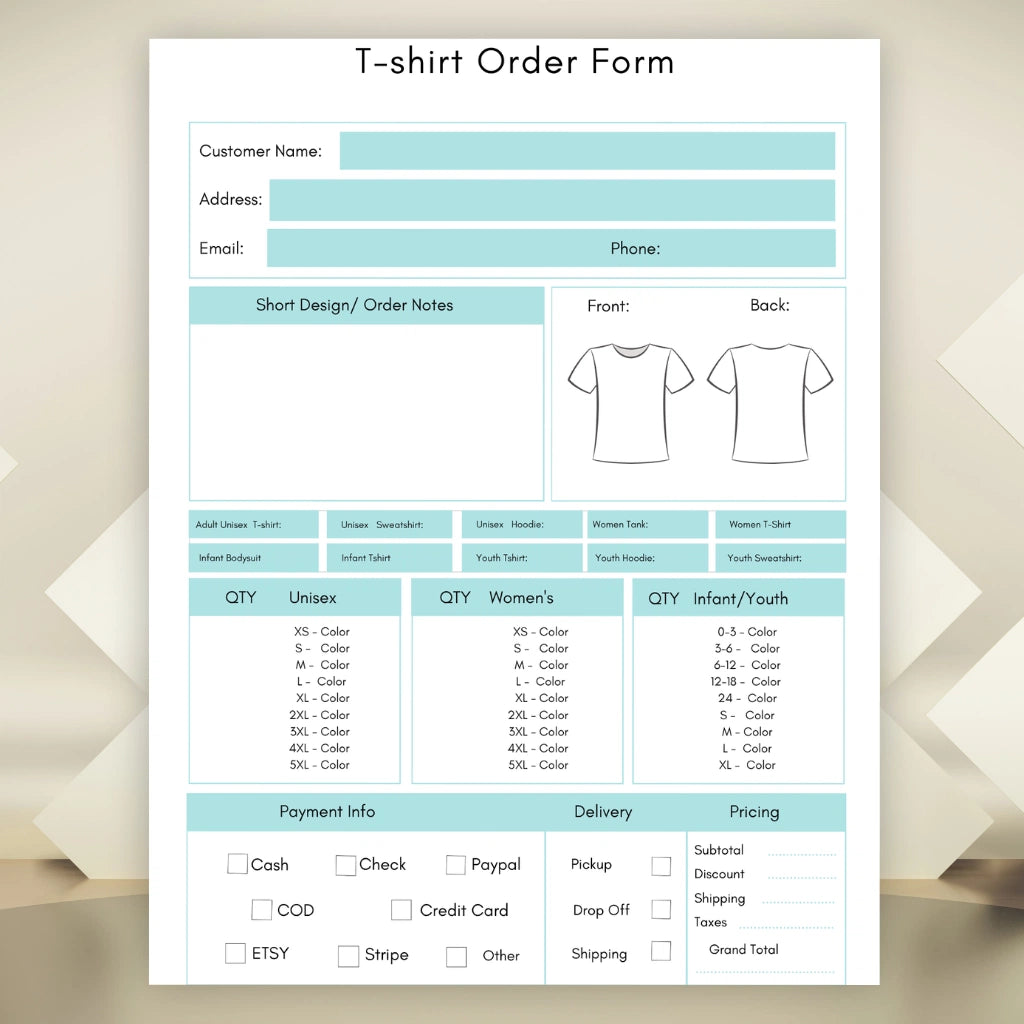 Editable Client Order Forms for Handmade Sellers