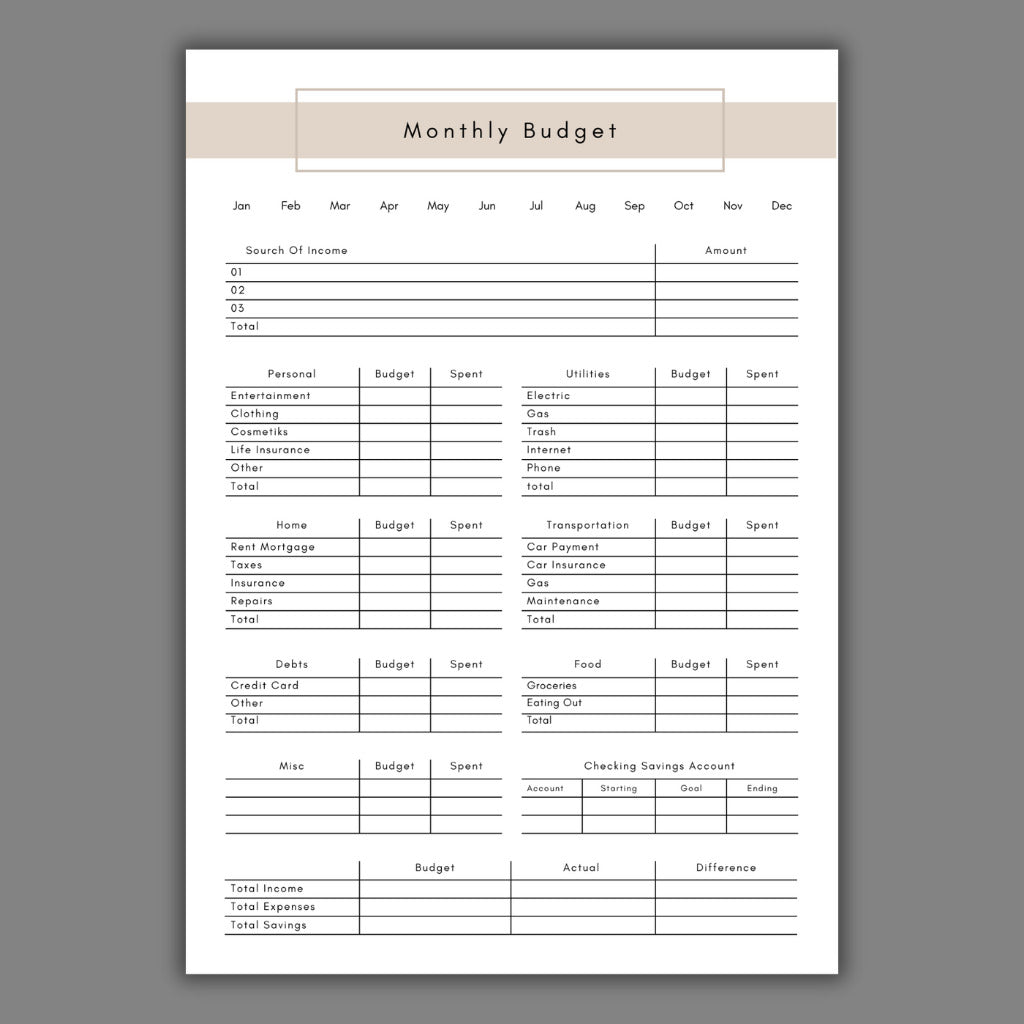 Monthly Budget & Finance Organizer