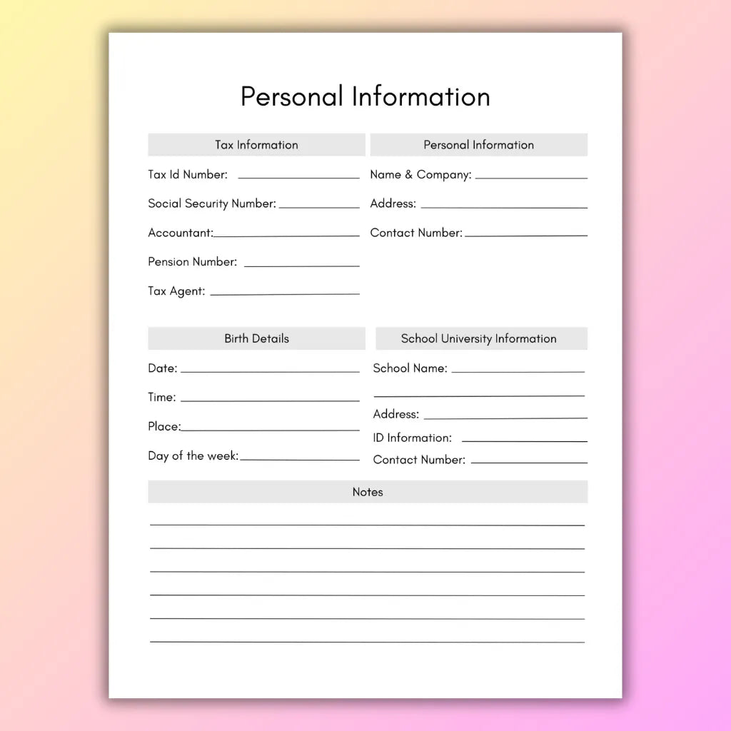 Personal & Financial Records Organizer