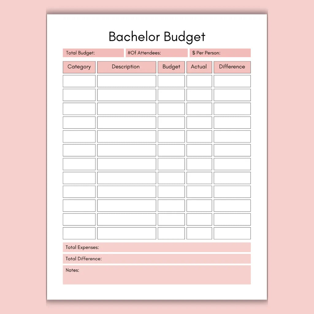 Printable Bachelor Party Planner