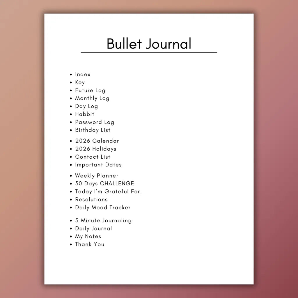 Printable Bullet Journal 2026
