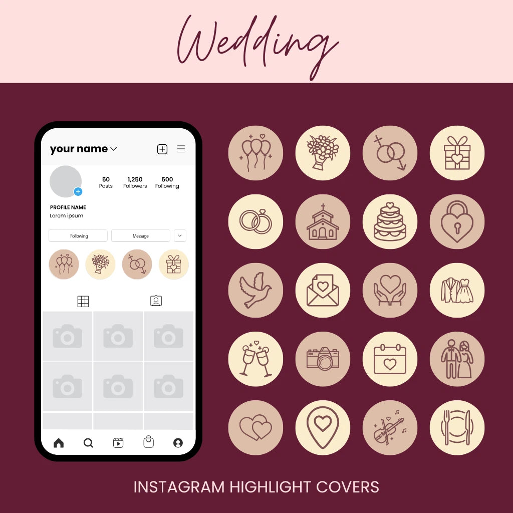 Romantic Wedding Instagram Highlight Covers