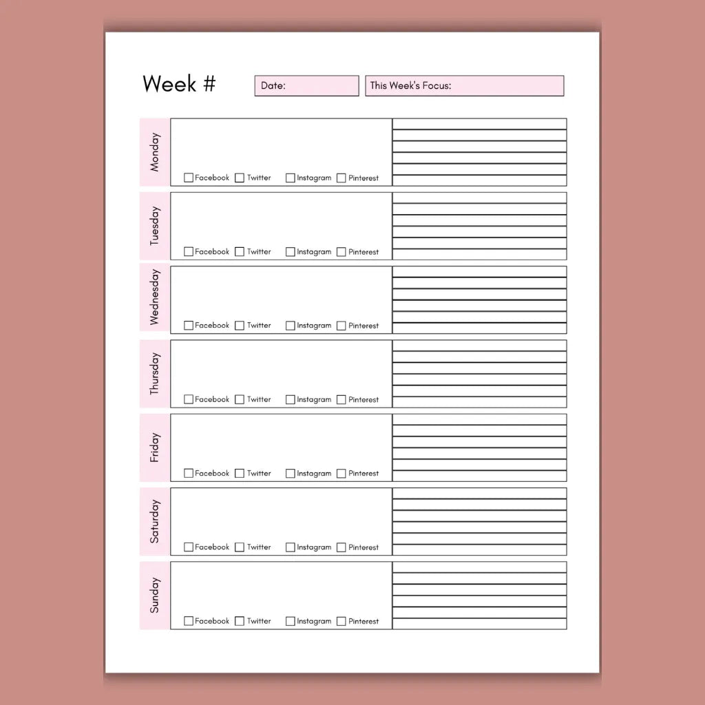 Social Media Content weekly Template