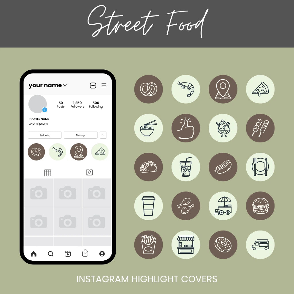 Street Food Instagram Highlight Covers for Foodies