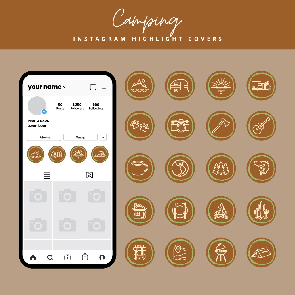Camping Instagram Highlight Covers – Editable Canva Icons for Outdoor Creators
