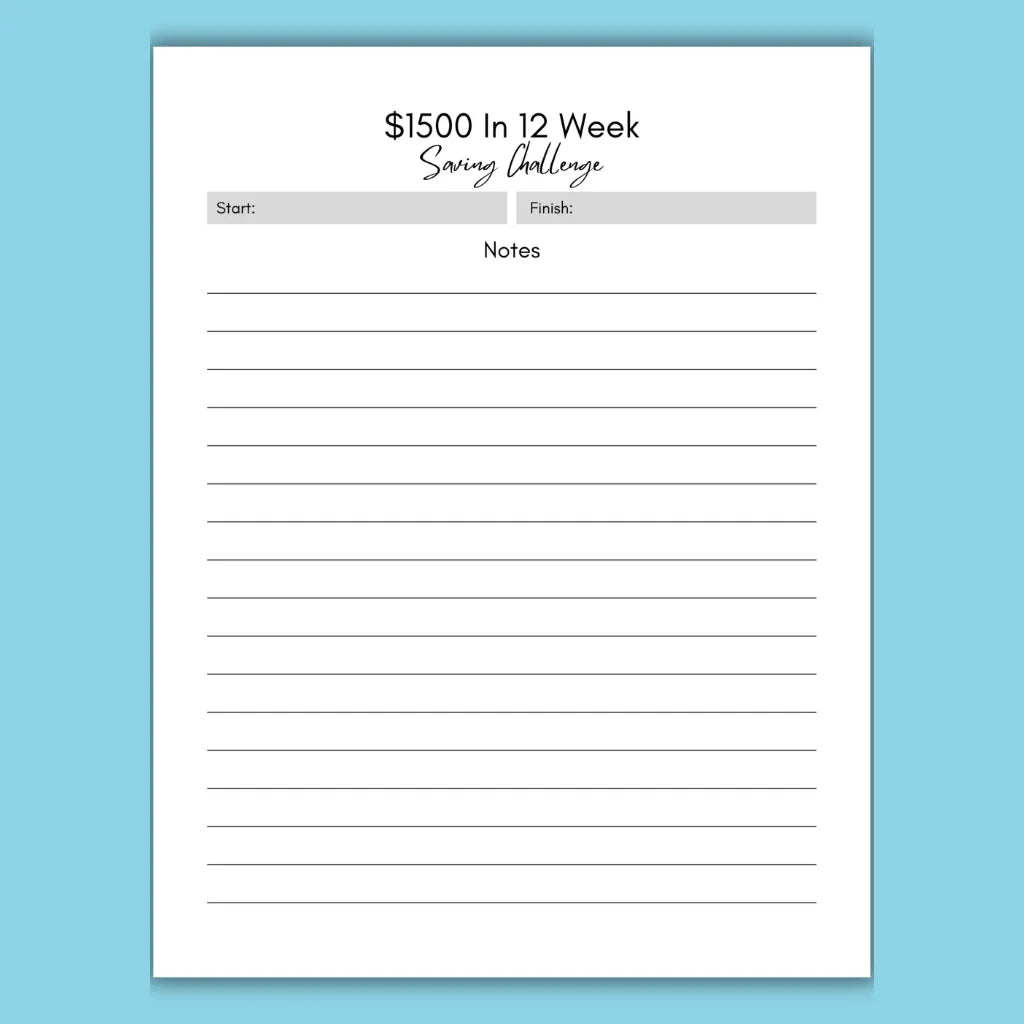 12 Week Savings Challenge Tracker