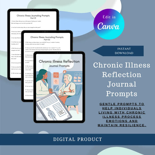 Chronic Illness Reflection Journal Prompts Canva | Guided Writing for Healing & Resilience
