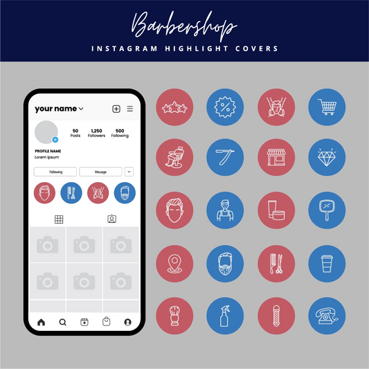 Barbershop Instagram Highlight Covers Editable Canva Icons for Grooming Brands