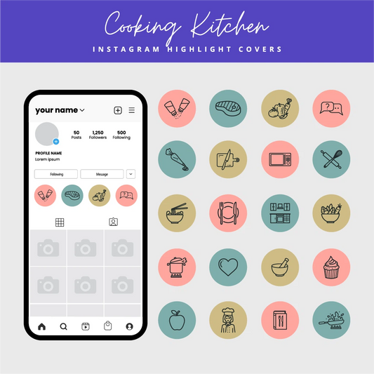 Editable Cooking Instagram Highlight Icons – Canva Kitchen Templates

