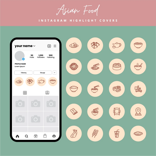 Editable Asian Food Instagram Highlight Covers for Canva