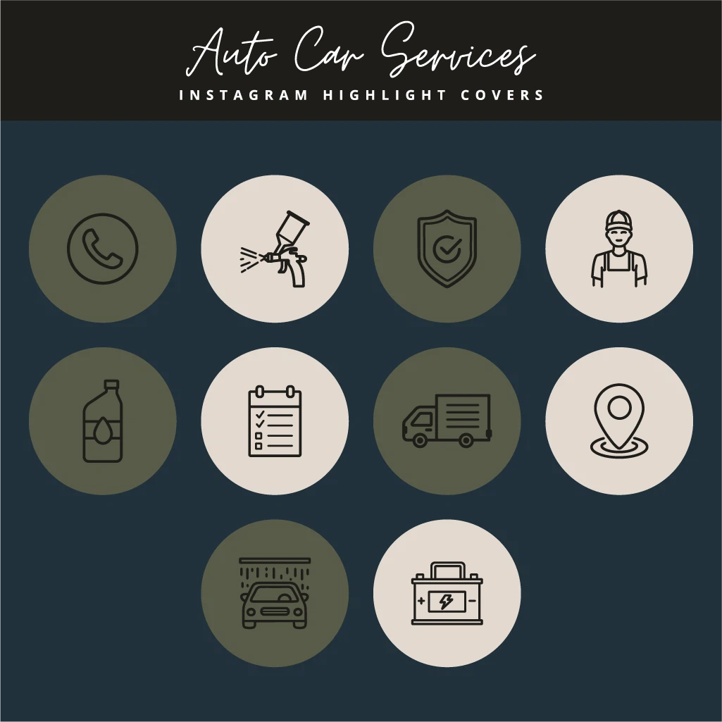 Auto Car Service Instagram Highlight Covers – Editable Canva Icons