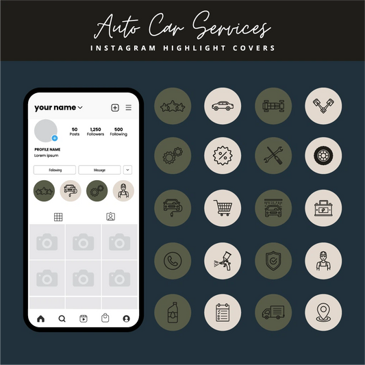 Auto Car Service Instagram Highlight Covers – Editable Canva Icons

