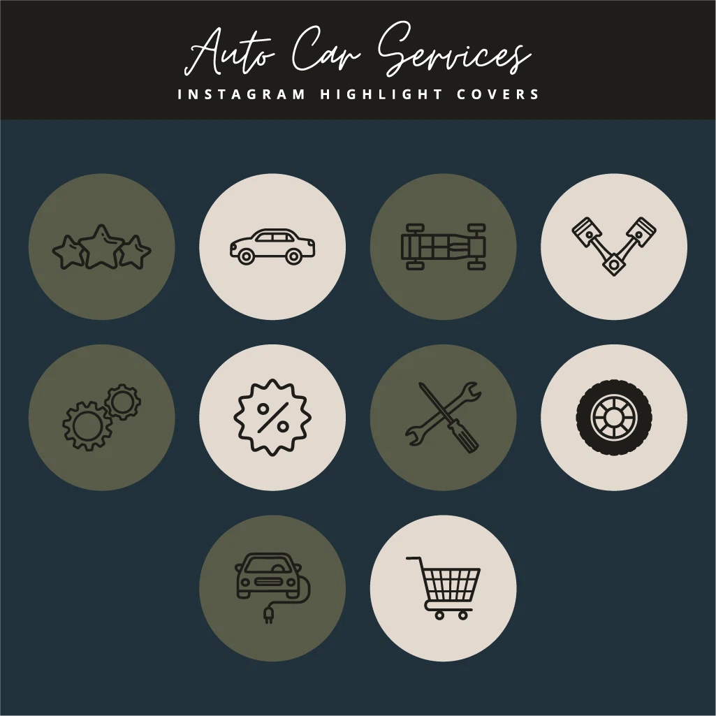 Auto Car Service Instagram Highlight Covers – Editable Canva Icons

